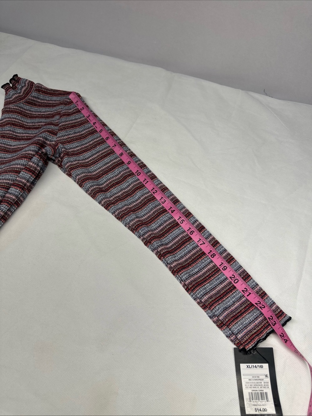 Target Striped Ribbed Long-Sleeve Top in Burgundy and Light Gray - Picture 5 of 7